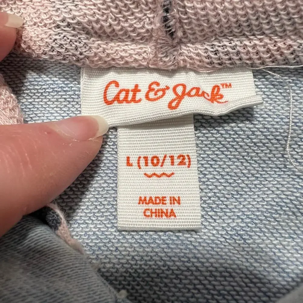 Cat & Jack Girls Denim Jean Jacket Hooded Long Sleeves Animal Print Hooded Large